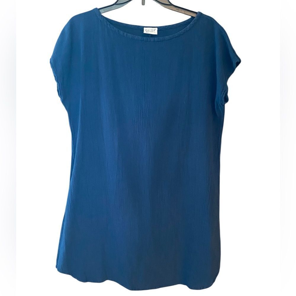 Oh My Gauze! Sz 1 Navy Blue Soul Shift Cotton Comfort Relaxed Fit Dress